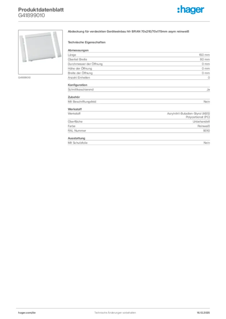 Bild Hager Produktdatenblatt G41899010 | Hager Deutschland