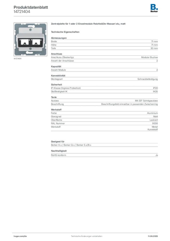 Bild Berker Produktdatenblatt 14721404 | Hager Deutschland