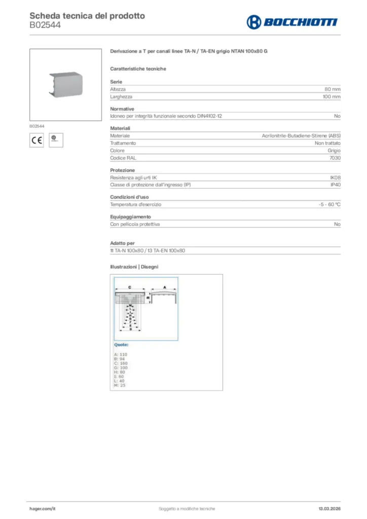 Immagine Bocchiotti Scheda tecnica del prodotto B02544 | Hager Italia