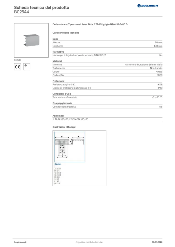 Immagine Bocchiotti Scheda tecnica del prodotto B02544 | Hager Italia