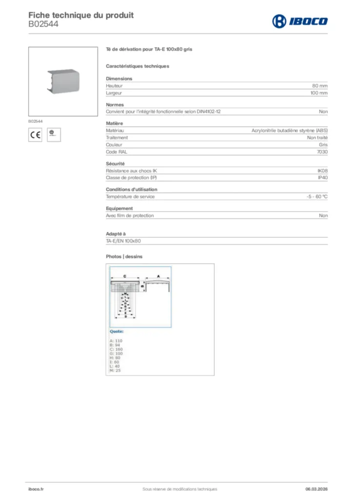 Image Iboco Fiche technique du produit B02544 | Hager France