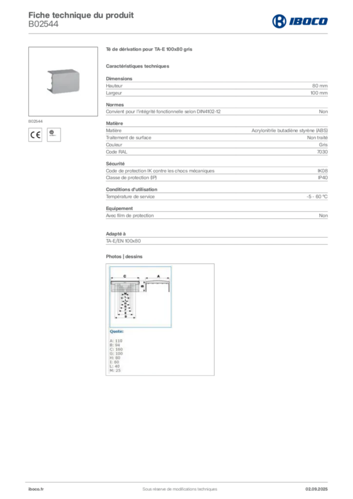 Image Iboco Fiche technique du produit B02544 | Hager France