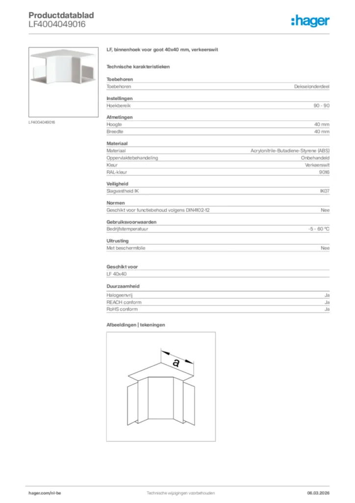 Afbeelding Hager Productdatablad LF4004049016 | Hager Belgium
