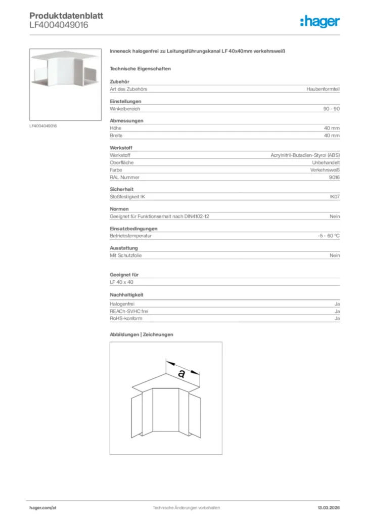 Bild Hager Produktdatenblatt LF4004049016 | Hager Deutschland