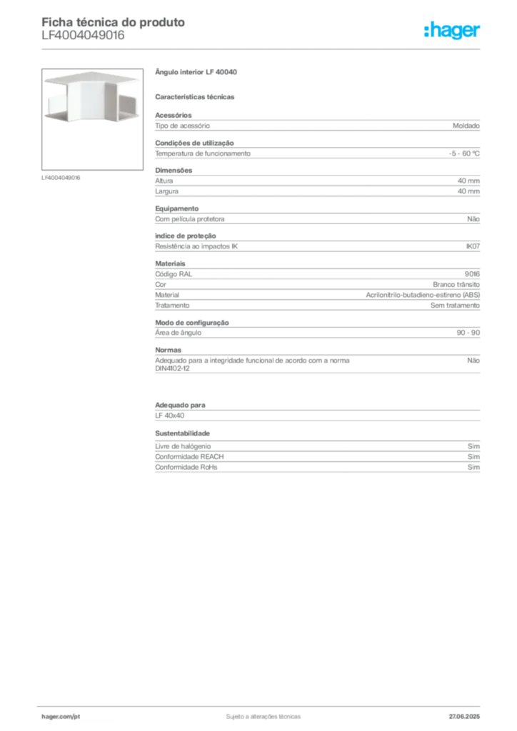 Imagem Hager Ficha técnica do produto LF4004049016 | Hager Portugal