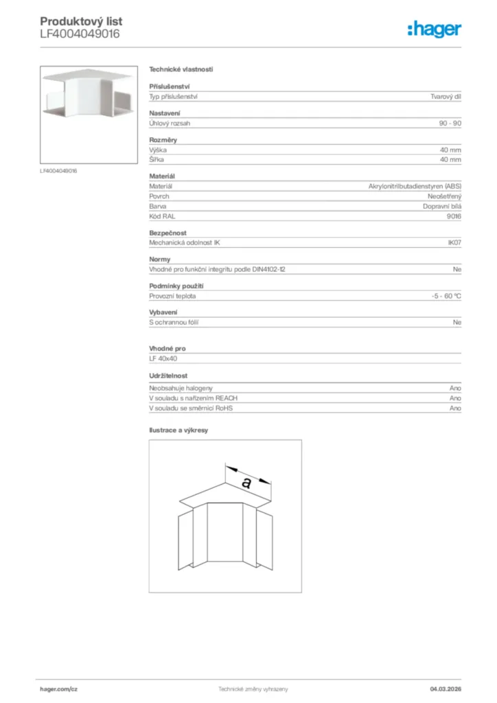 Obrázek Hager Product data sheet LF4004049016 | Hager