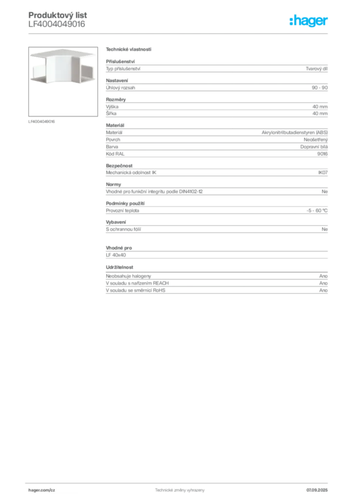 Obrázek Hager Produktový list LF4004049016 | Hager