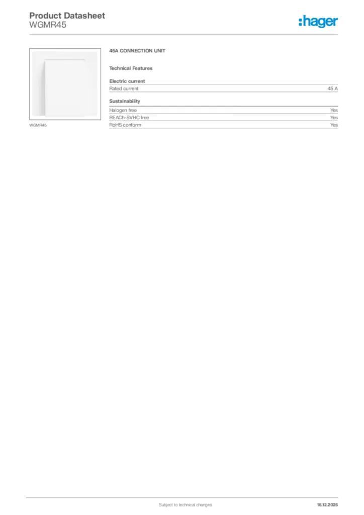 Image Hager Product data sheet WGMR45  | Hager Africa