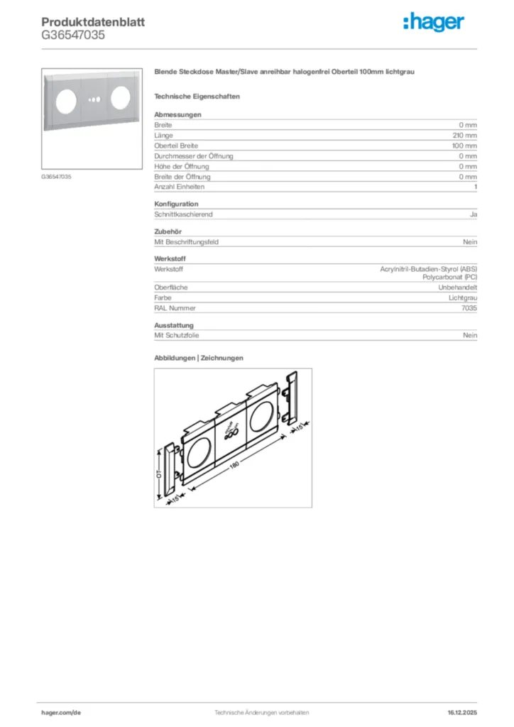 Bild Hager Produktdatenblatt G36547035 | Hager Deutschland