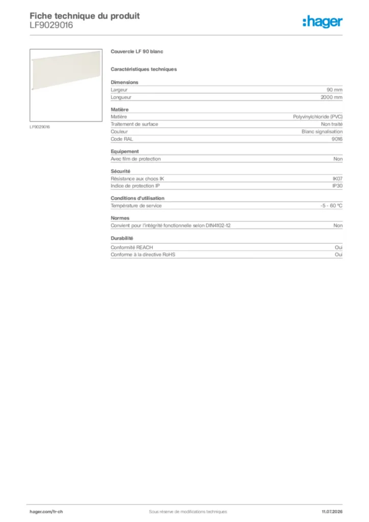 Image Hager Fiche technique du produit LF9029016 | Hager Suisse
