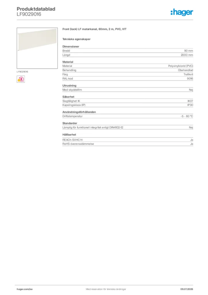 Bild Hager Produktdatablad LF9029016 | Hager Sverige