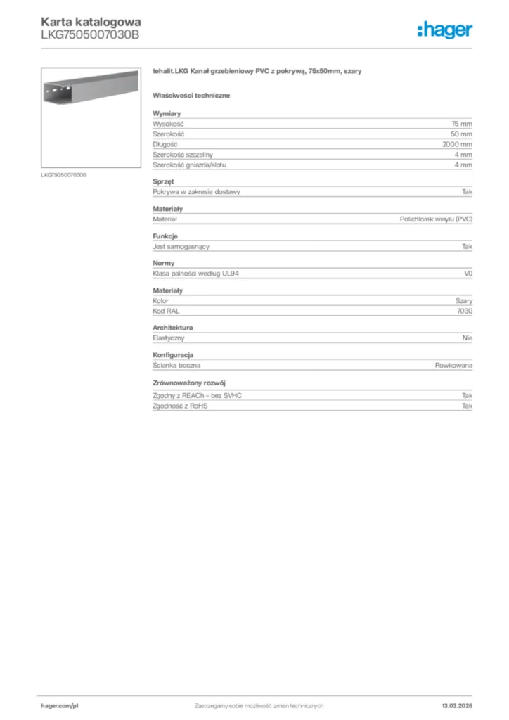 Zdjęcie Hager Karta katalogowa LKG7505007030B | Hager Polska