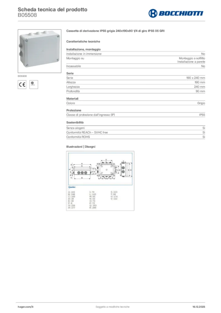 Immagine Bocchiotti Scheda tecnica del prodotto B05508 | Hager Italia