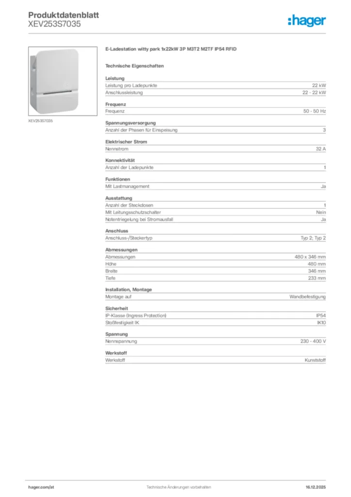 Bild Hager Produktdatenblatt XEV253S7035 | Hager Deutschland