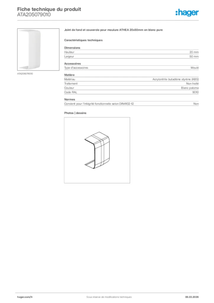 Image Hager Fiche technique du produit ATA205079010 | Hager France