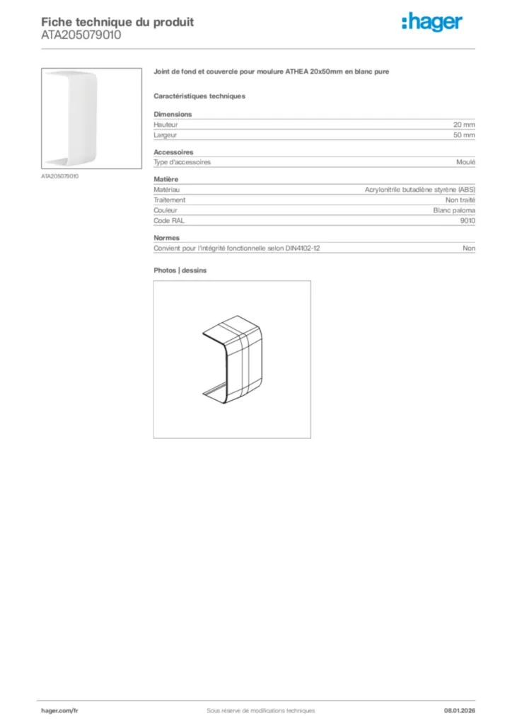Image Hager Fiche technique du produit ATA205079010 | Hager France