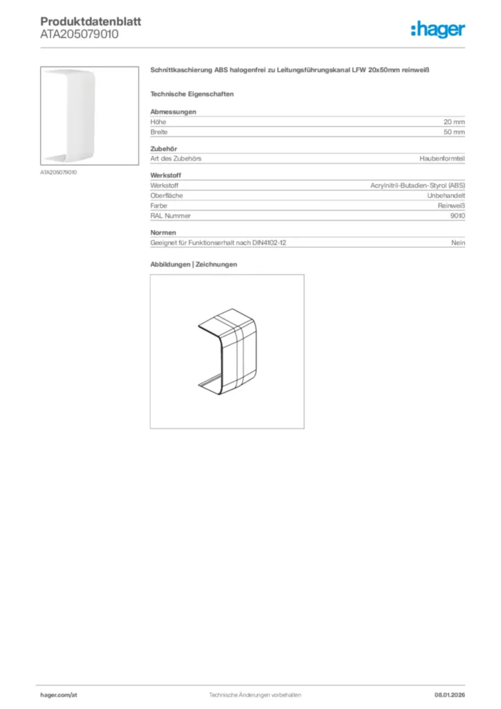 Bild Hager Produktdatenblatt ATA205079010 | Hager Deutschland