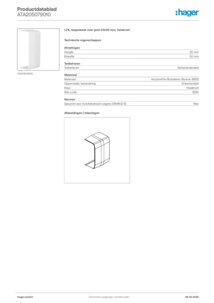 Afbeelding Hager Productdatablad ATA205079010 | Hager Nederland