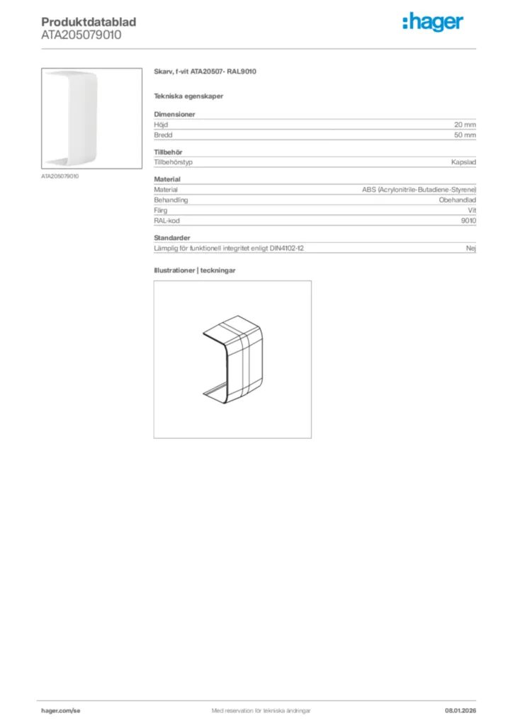 Bild Hager Produktdatablad ATA205079010 | Hager Sverige