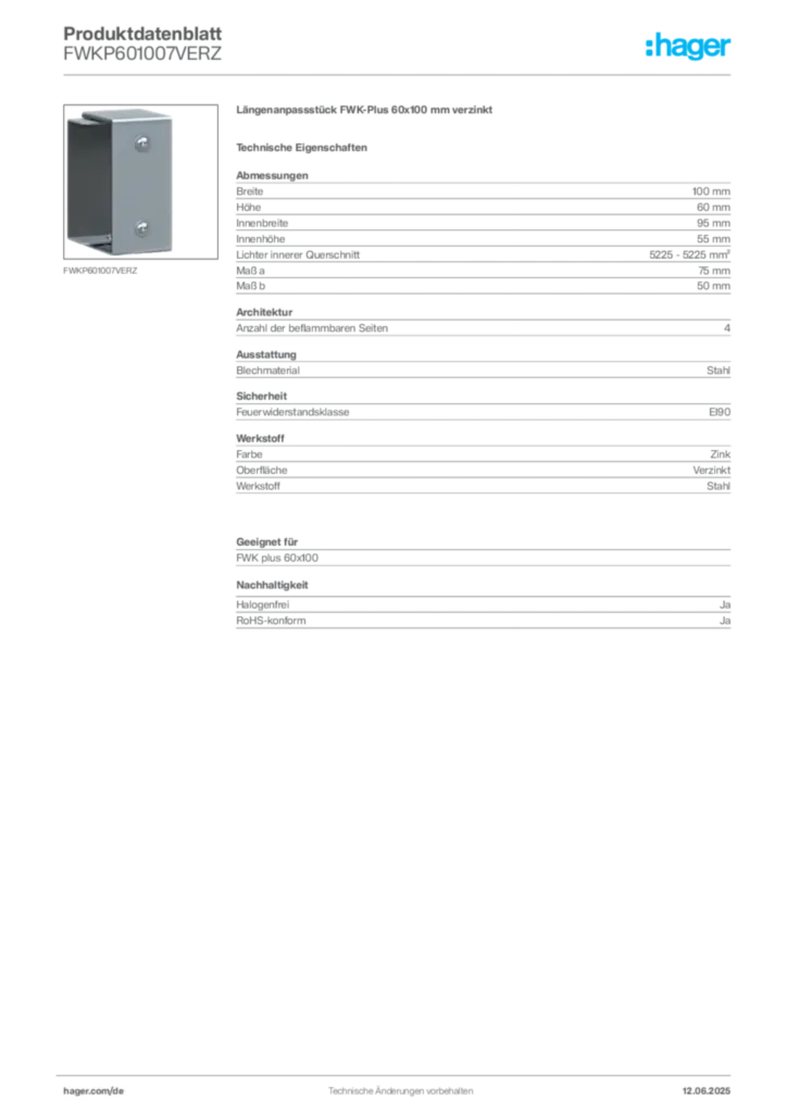 Bild Hager Produktdatenblatt FWKP601007VERZ | Hager Deutschland
