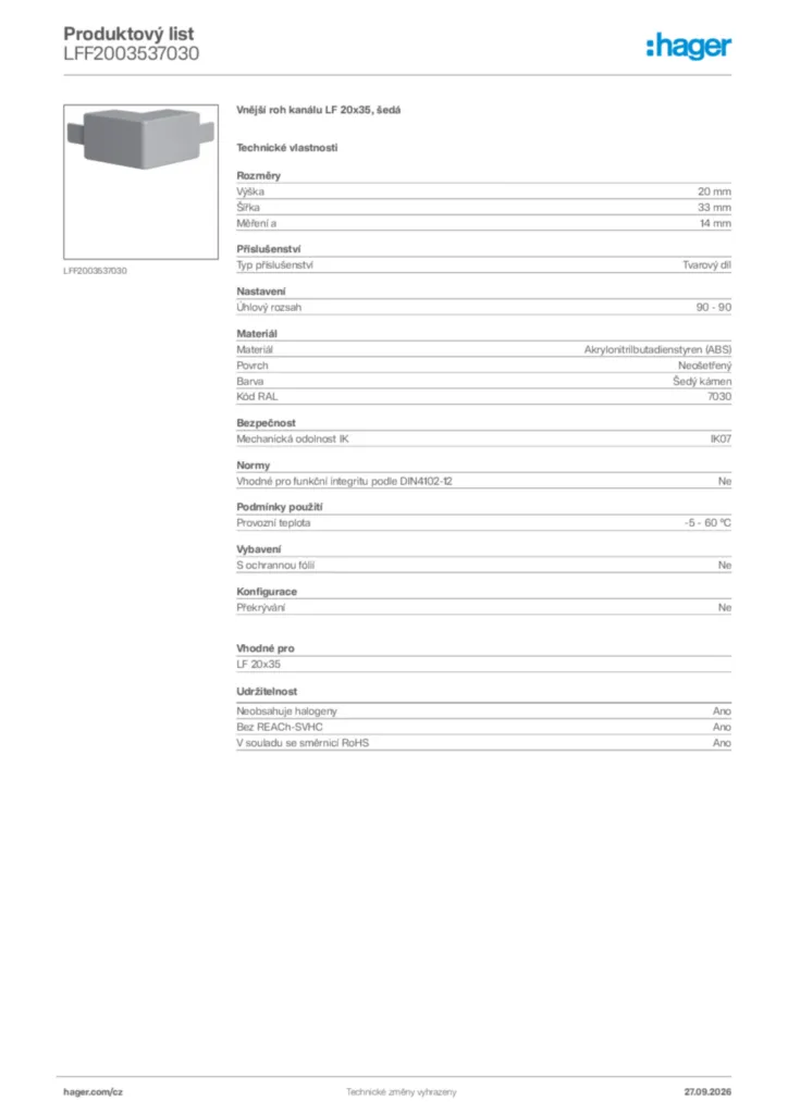 Obrázek Hager Generováno - Datový list produktu LFF2003537030 | Hager