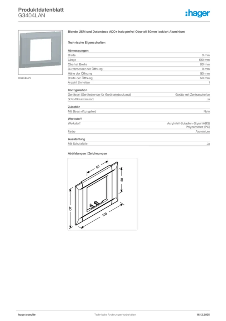 Bild Hager Produktdatenblatt G3404LAN | Hager Deutschland