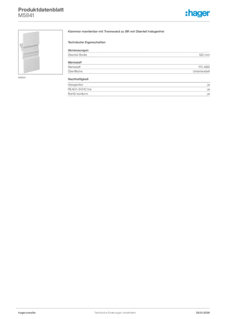 Bild Hager Produktdatenblatt M5841 | Hager Deutschland