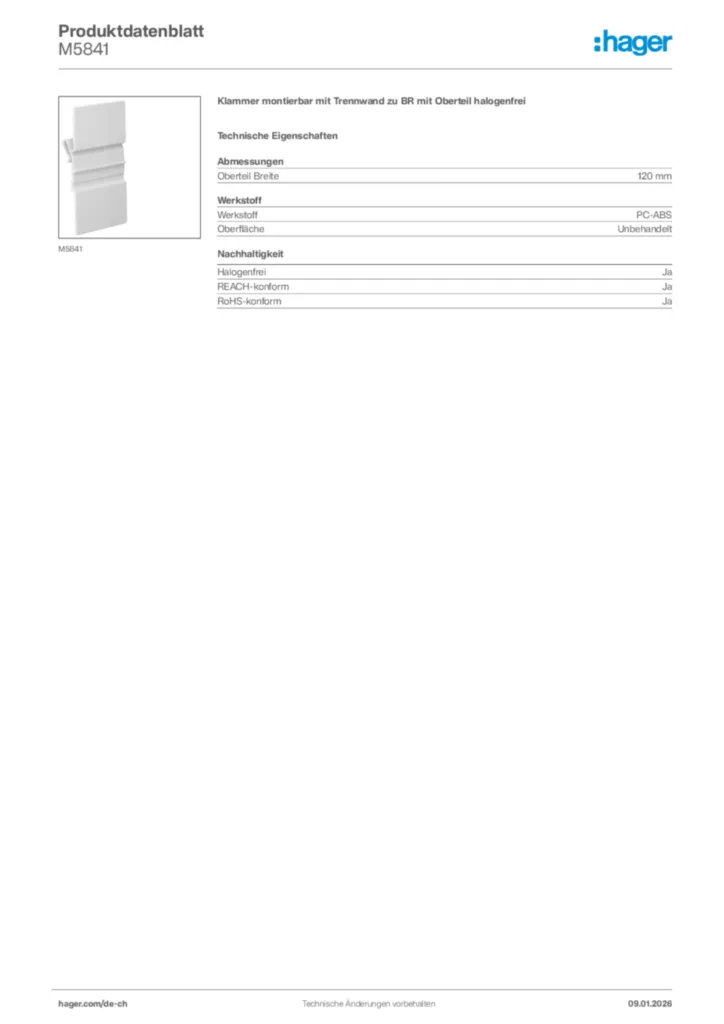 Bild Hager Produktdatenblatt M5841 | Hager Schweiz