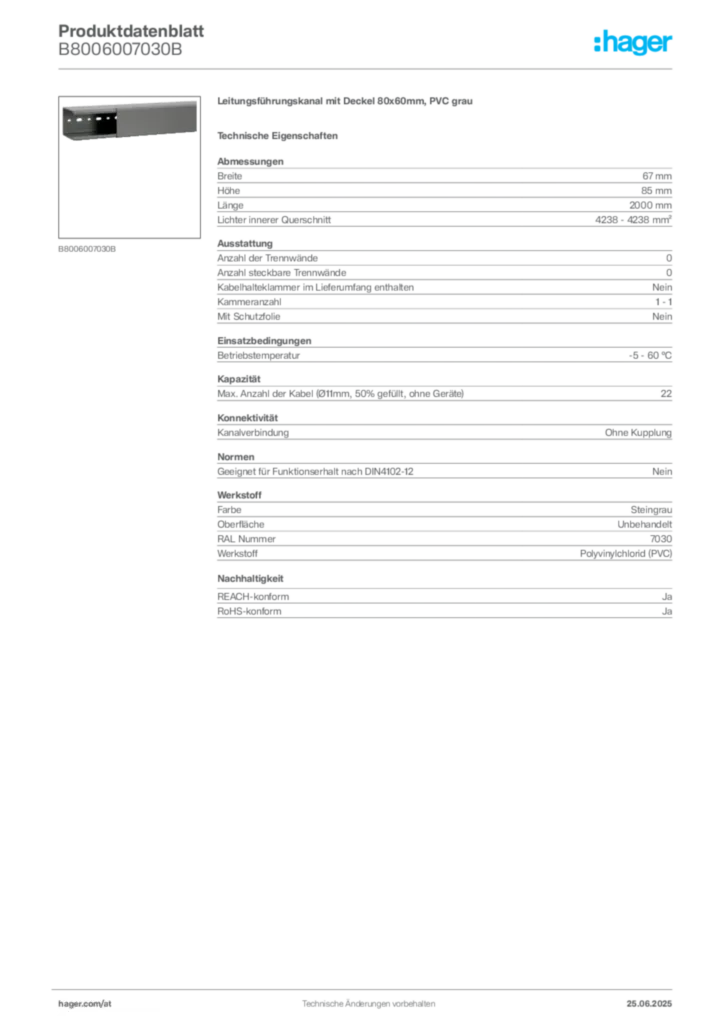 Bild Hager Produktdatenblatt B8006007030B | Hager Deutschland