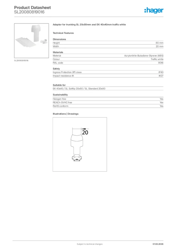 Image Hager Product data sheet SL20080819016  | Hager Africa