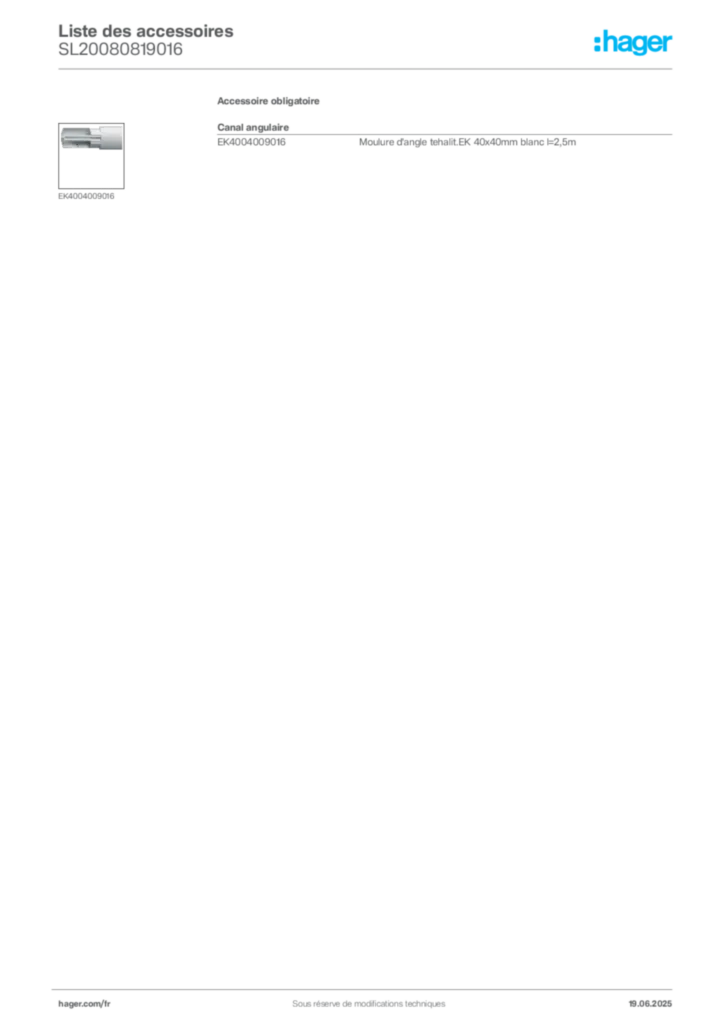 Image Hager Fiche technique du produit SL20080819016 | Hager France