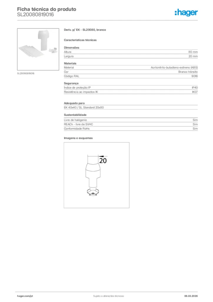 Imagem Hager Ficha técnica do produto SL20080819016 | Hager Portugal