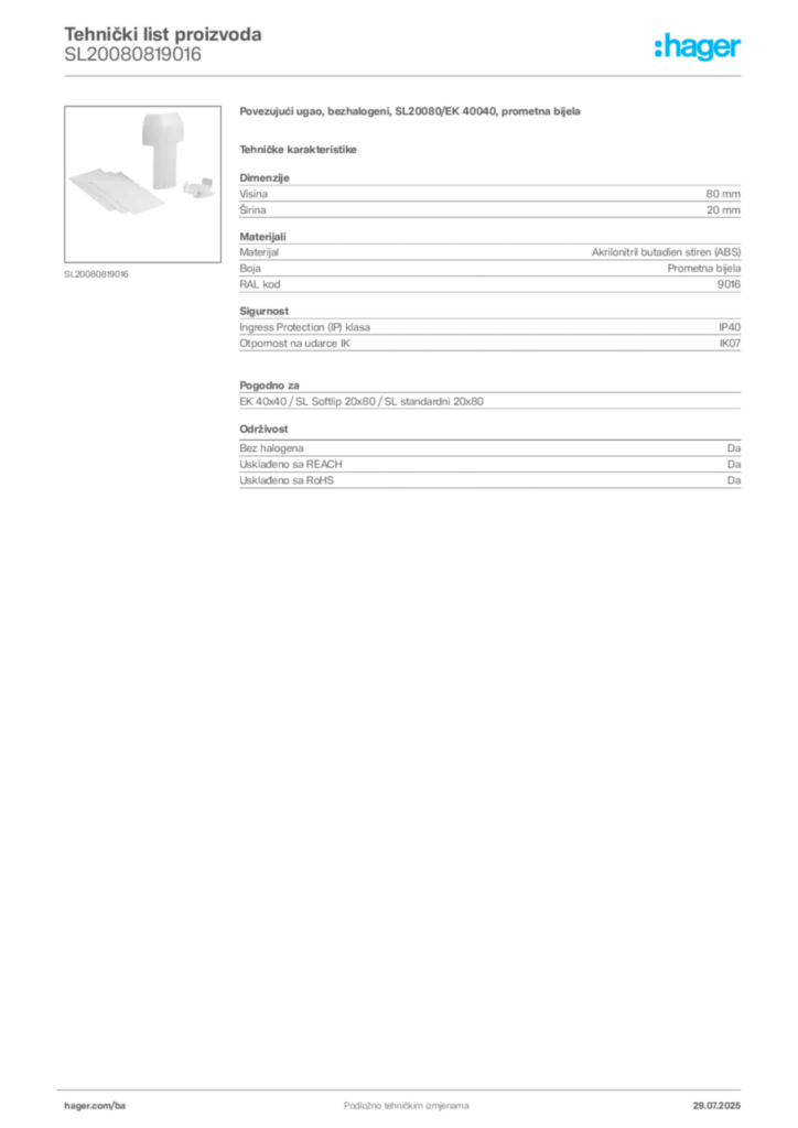 Slika Hager Product data sheet SL20080819016  | Hager
