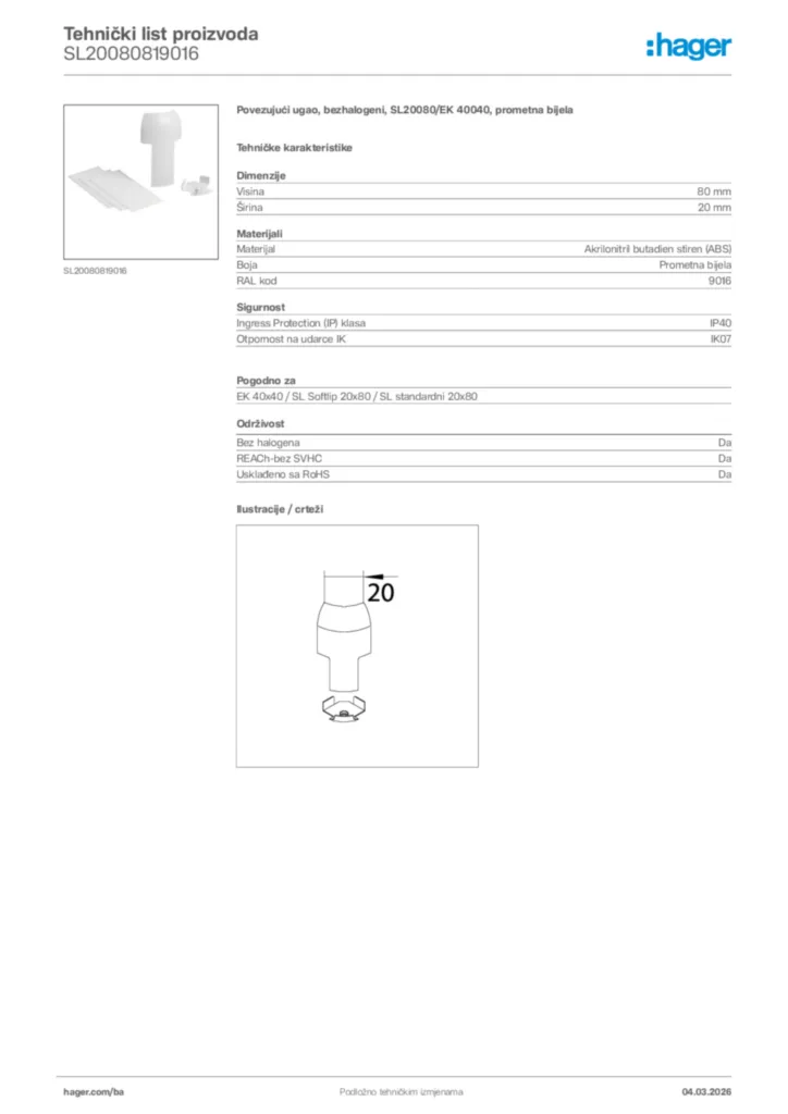 Slika Hager Tehnički list proizvoda SL20080819016  | Hager