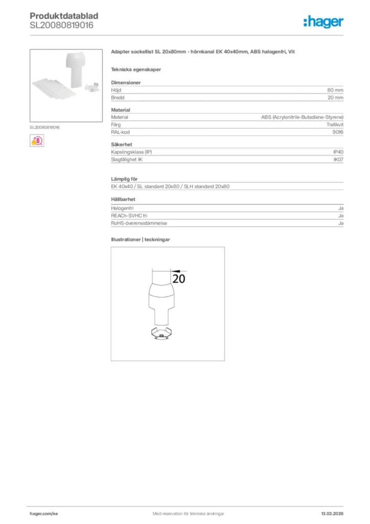 Bild Hager Produktdatablad SL20080819016 | Hager Sverige
