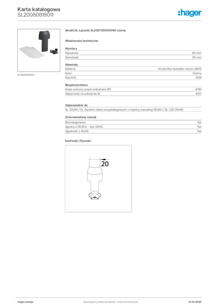 Zdjęcie Hager Karta katalogowa SL20080819011 | Hager Polska