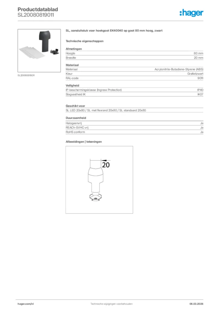 Afbeelding Hager Productdatablad SL20080819011 | Hager Nederland