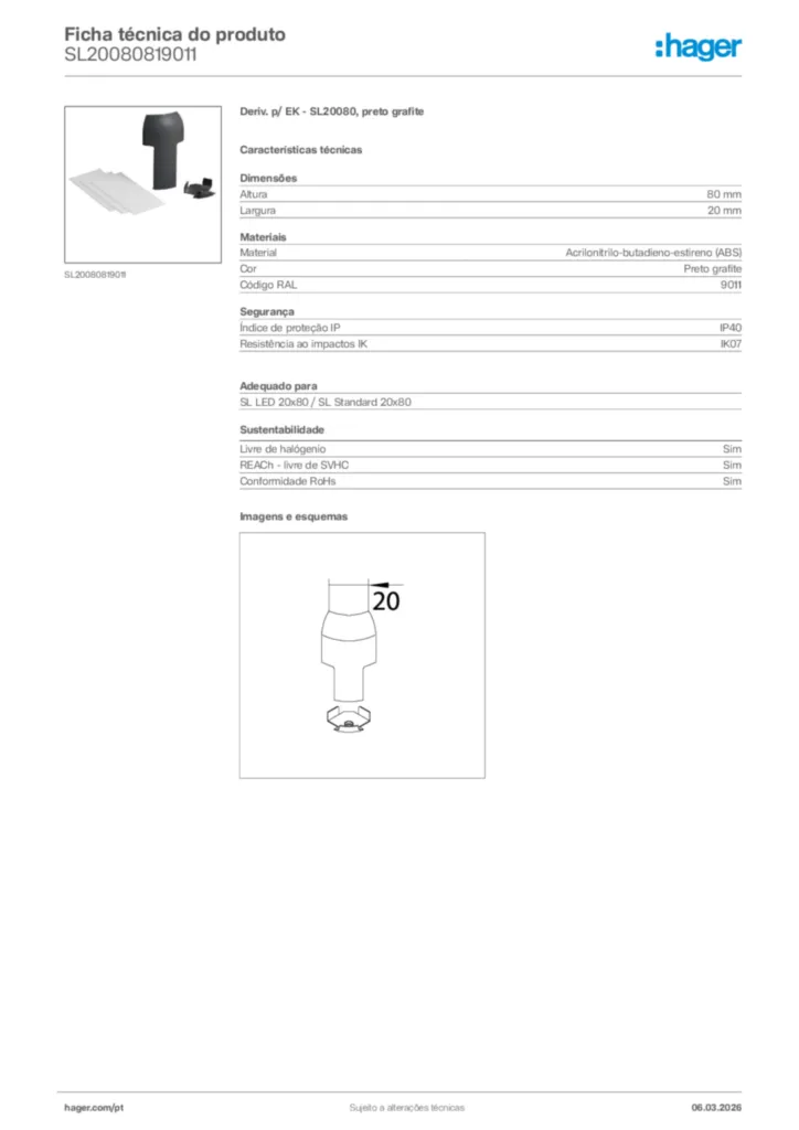 Imagem Hager Ficha técnica do produto SL20080819011 | Hager Portugal