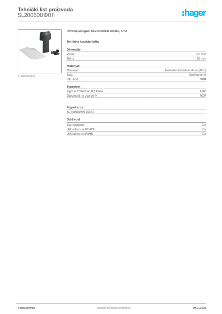 Slika Hager Product data sheet SL20080819011  | Hager