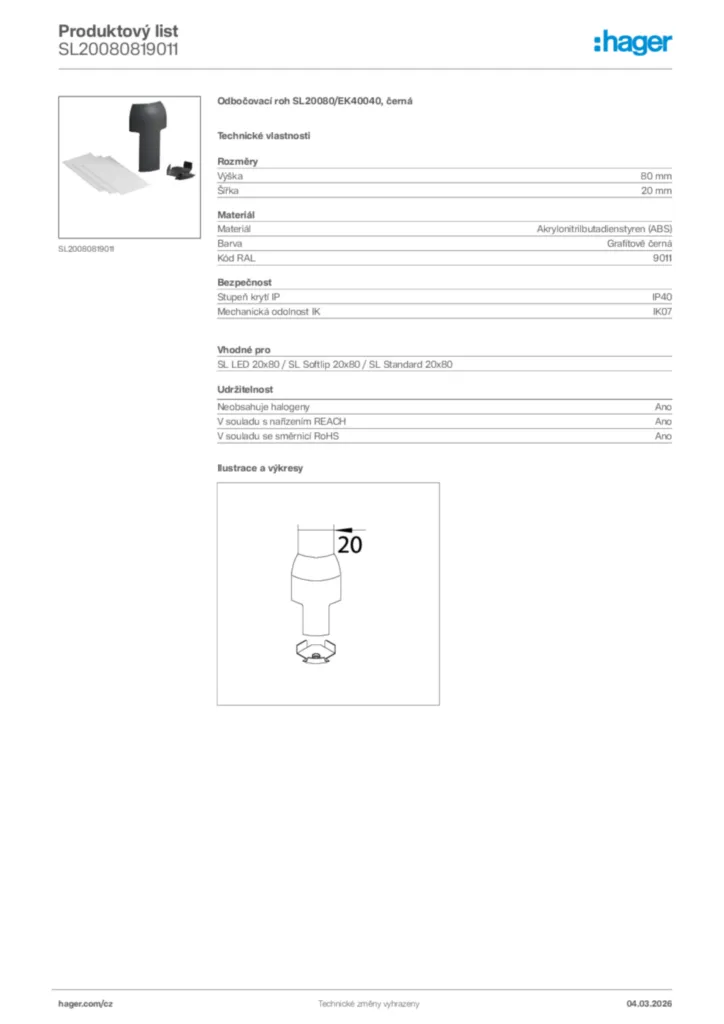 Obrázek Hager Product data sheet SL20080819011 | Hager
