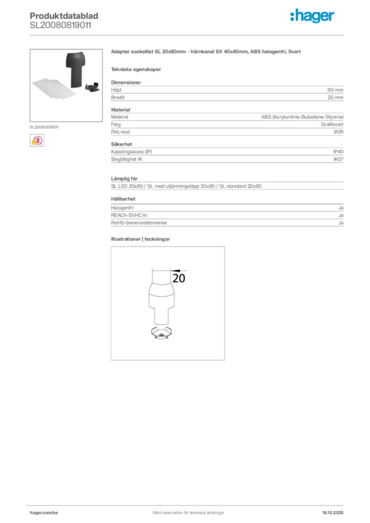 Bild Hager Produktdatablad SL20080819011 | Hager Sverige