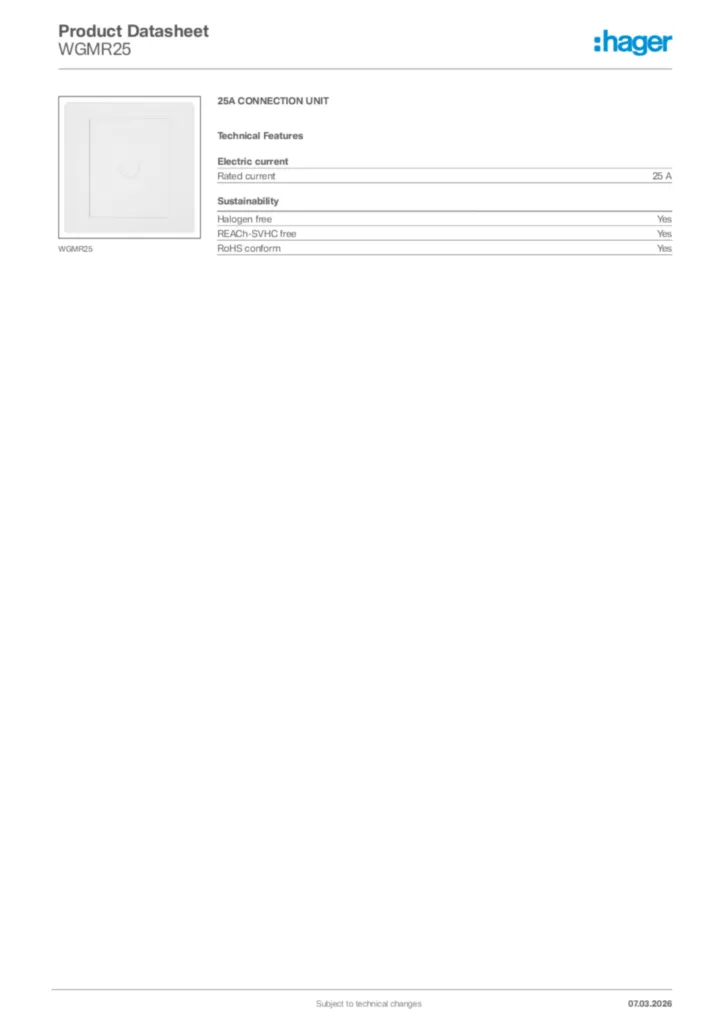Image Hager Product data sheet WGMR25  | Hager