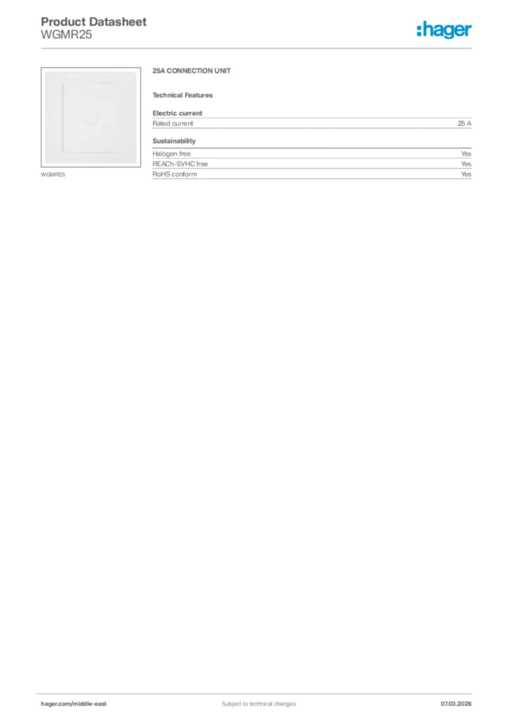 Image Hager Product data sheet WGMR25  | Hager