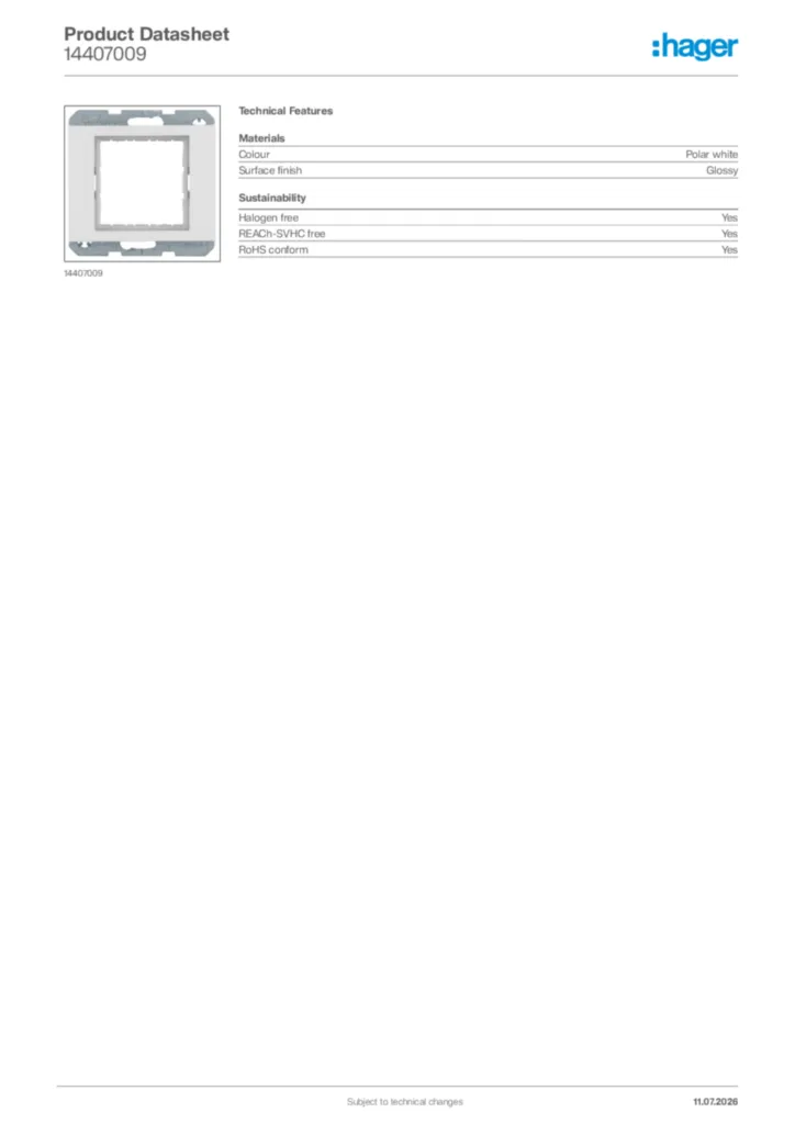 Image Hager Product data sheet 14407009  | Hager