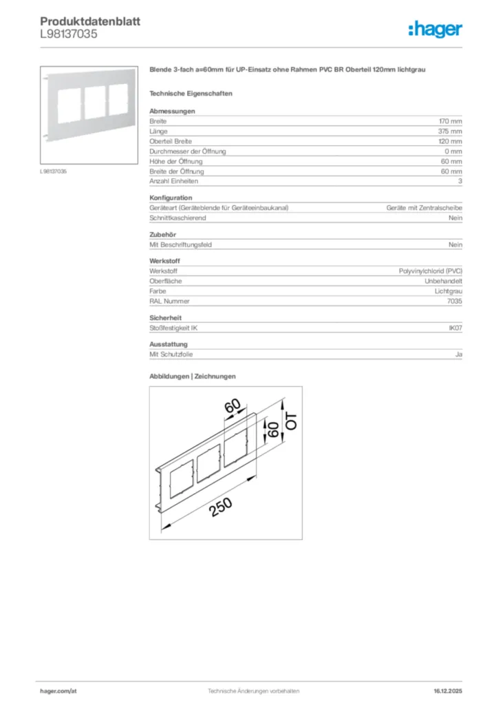 Bild Hager Produktdatenblatt L98137035 | Hager Deutschland