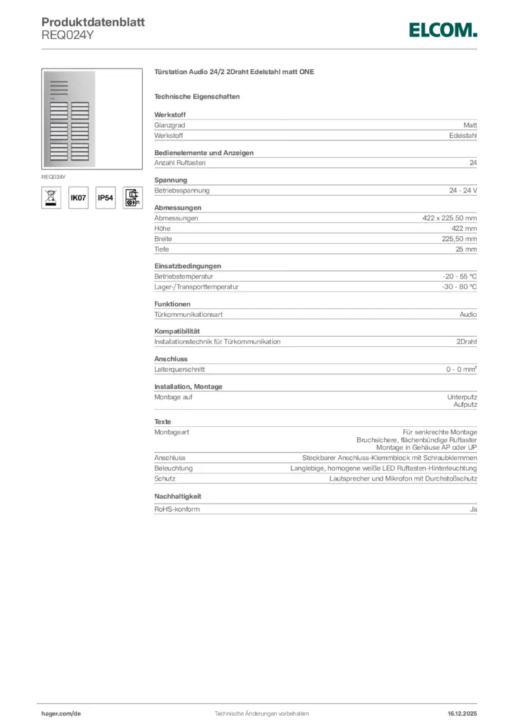 Bild Elcom Produktdatenblatt REQ024Y | Hager Deutschland