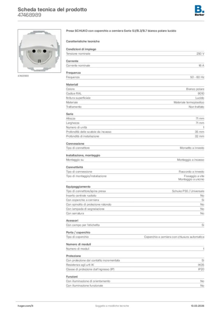 Immagine Berker Scheda tecnica del prodotto 47468989 | Hager Italia