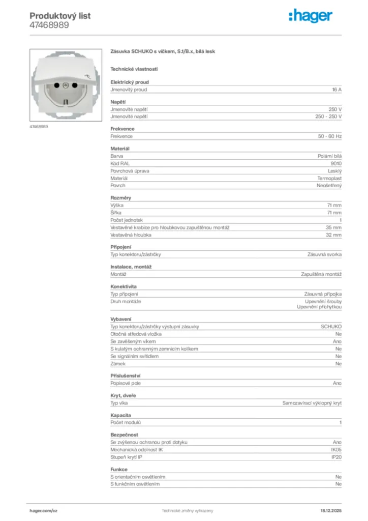 Obrázek Hager Produktový list 47468989 | Hager