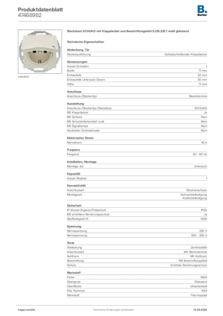 Bild Berker Produktdatenblatt 47468982 | Hager Deutschland