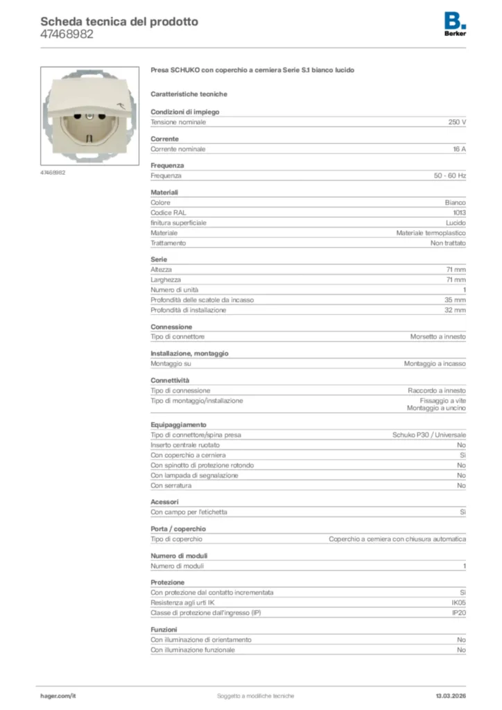 Immagine Berker Scheda tecnica del prodotto 47468982 | Hager Italia